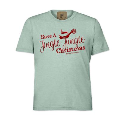 Have A Jingle Jangle Christmas Spur Adult Western Short Sleeve Christmas Tee T-Shirt in the color Dusty Blue