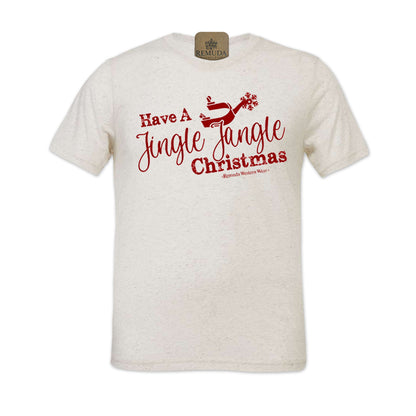 Have A Jingle Jangle Christmas Spur Adult Western Short Sleeve Christmas Tee T-Shirt in the color Oatmeal