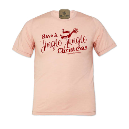 Have A Jingle Jangle Christmas Spur Adult Western Short Sleeve Christmas Tee T-Shirt in the color Peach