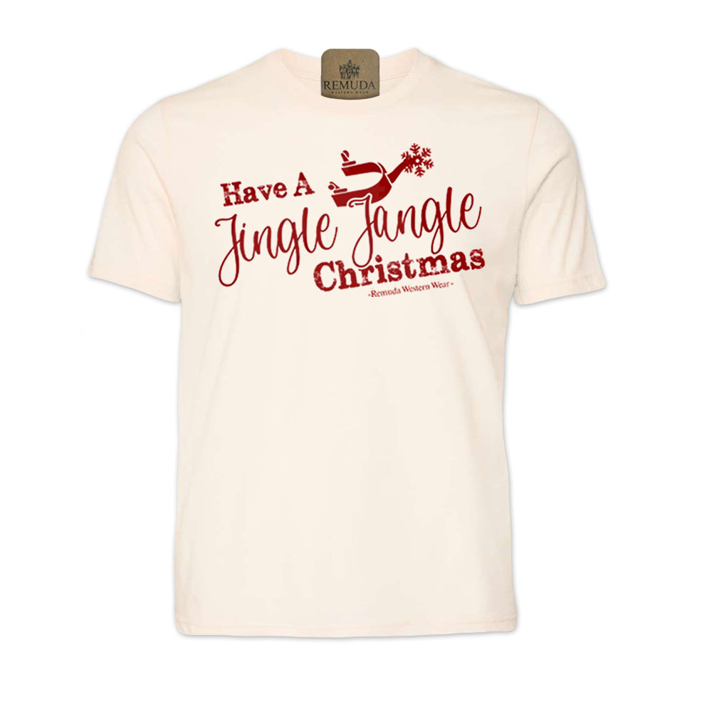 Have A Jingle Jangle Christmas Spur Adult Western Short Sleeve Christmas Tee T-Shirt in the color Solid Natural Cream