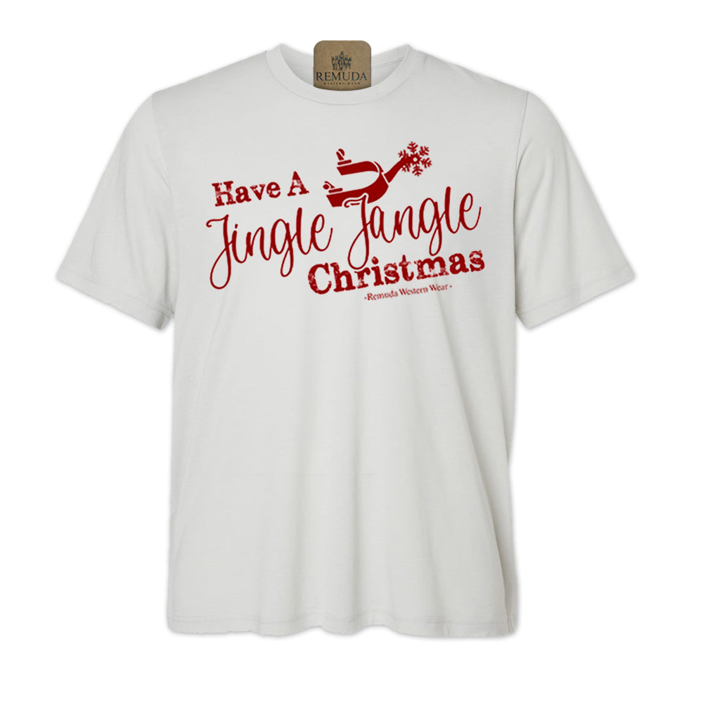 Have A Jingle Jangle Christmas Spur Adult Western Short Sleeve Christmas Tee T-Shirt in the color Solid Silver