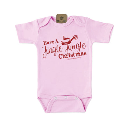 Have A Jingle Jangle Christmas Spur  Infant Western Santa short sleeve Onesie in the color Light Pink