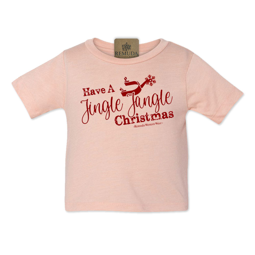 Have A Jingle Jangle Christmas Spur Infant Western short sleeve tee in the color Peach