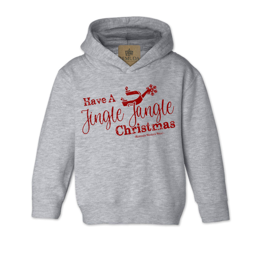 Have A Jingle Jangle Christmas Toddler Western Spur Hoodie in the color Heather Grey