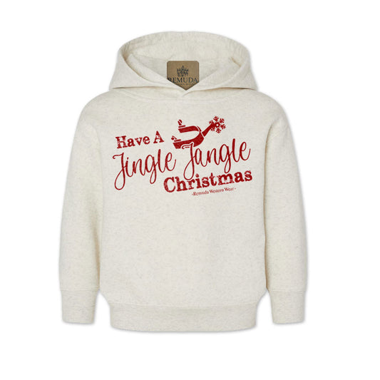 Have A Jingle Jangle Christmas Toddler Western Spur Hoodie in the color Oatmeal