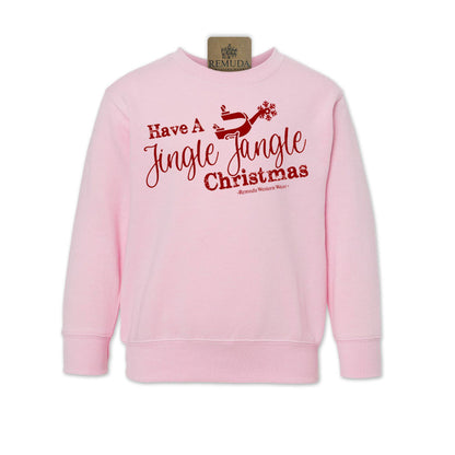 Have A Jingle Jangle Christmas Toddler Western Spur Sweatshirt in the color Light Pink