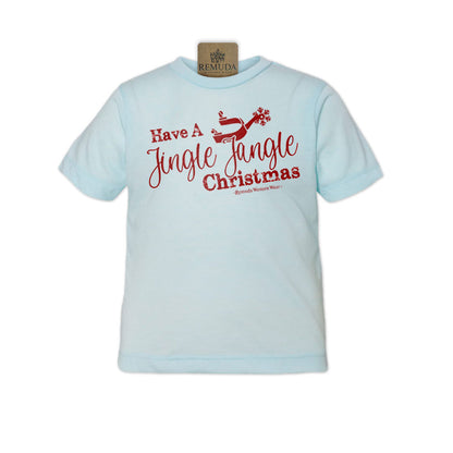 Have A Jingle Jangle Christmas Spur Toddler Western Short Sleeve Tee in the color Light Blue