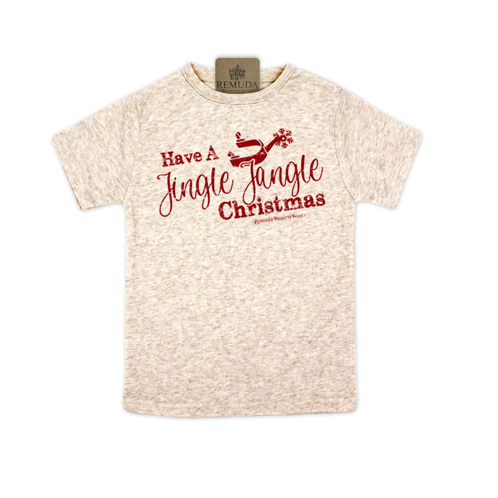 Have A Jingle Jangle Christmas Spur Toddler Western Short Sleeve Tee in the color Oatmeal