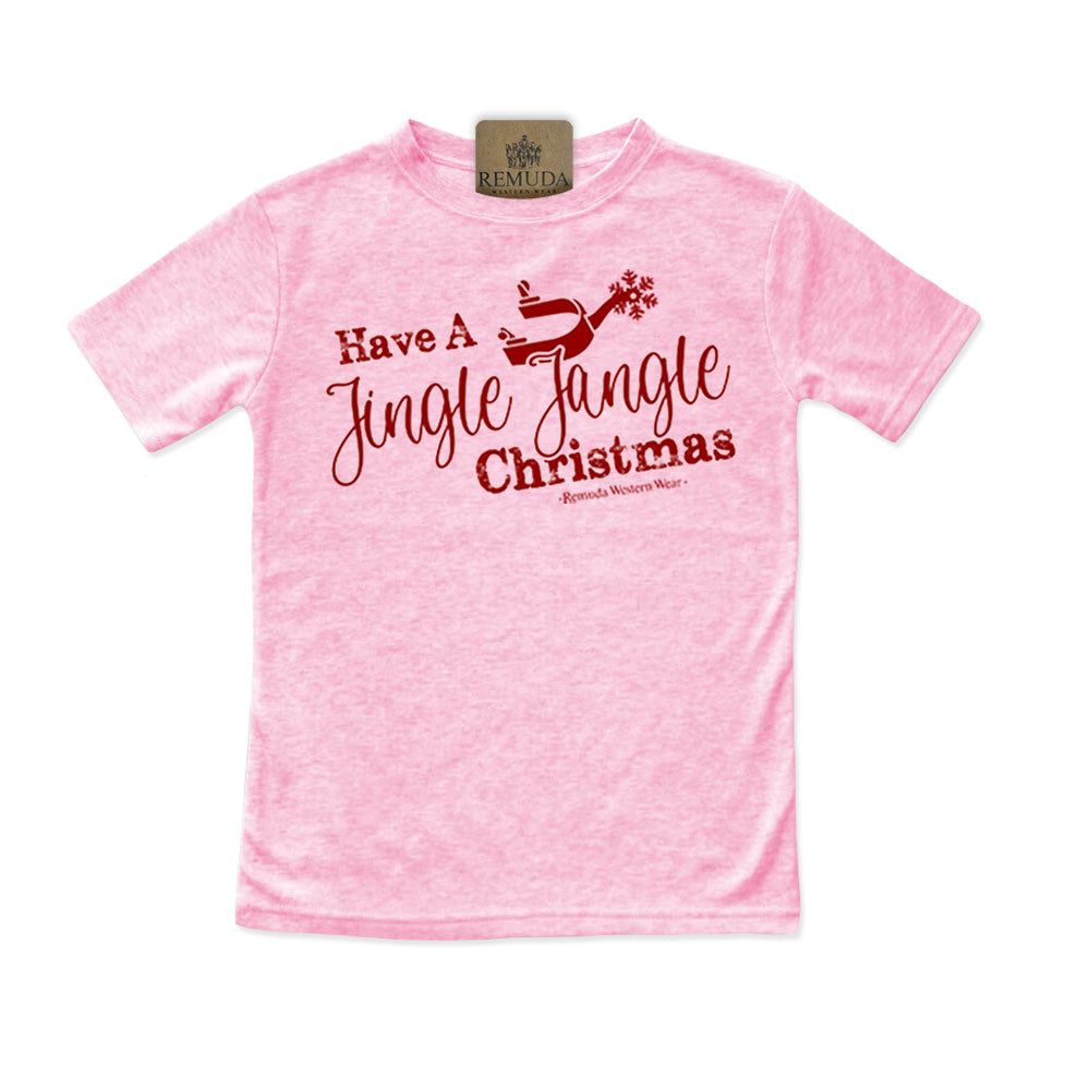 Have A Jingle Jangle Christmas Spur Toddler Western Short Sleeve Tee in the color Light Pink