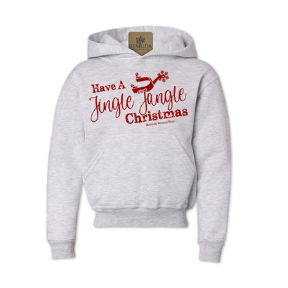 Have A Jingle Jangle Christmas Youth Western Spur Pullover Hoodie in the color Ash Grey