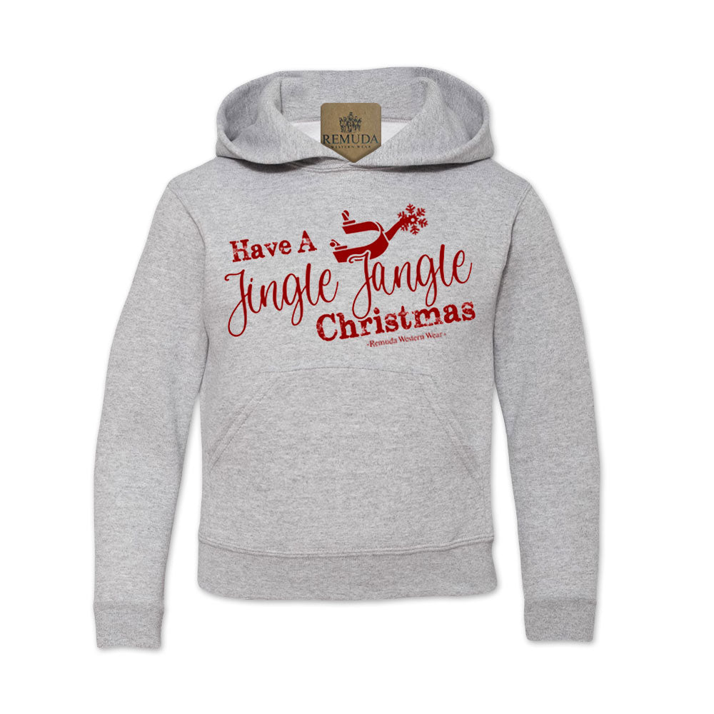 Have A Jingle Jangle Christmas Youth Western Spur Pullover Hoodie in the color Heather Grey