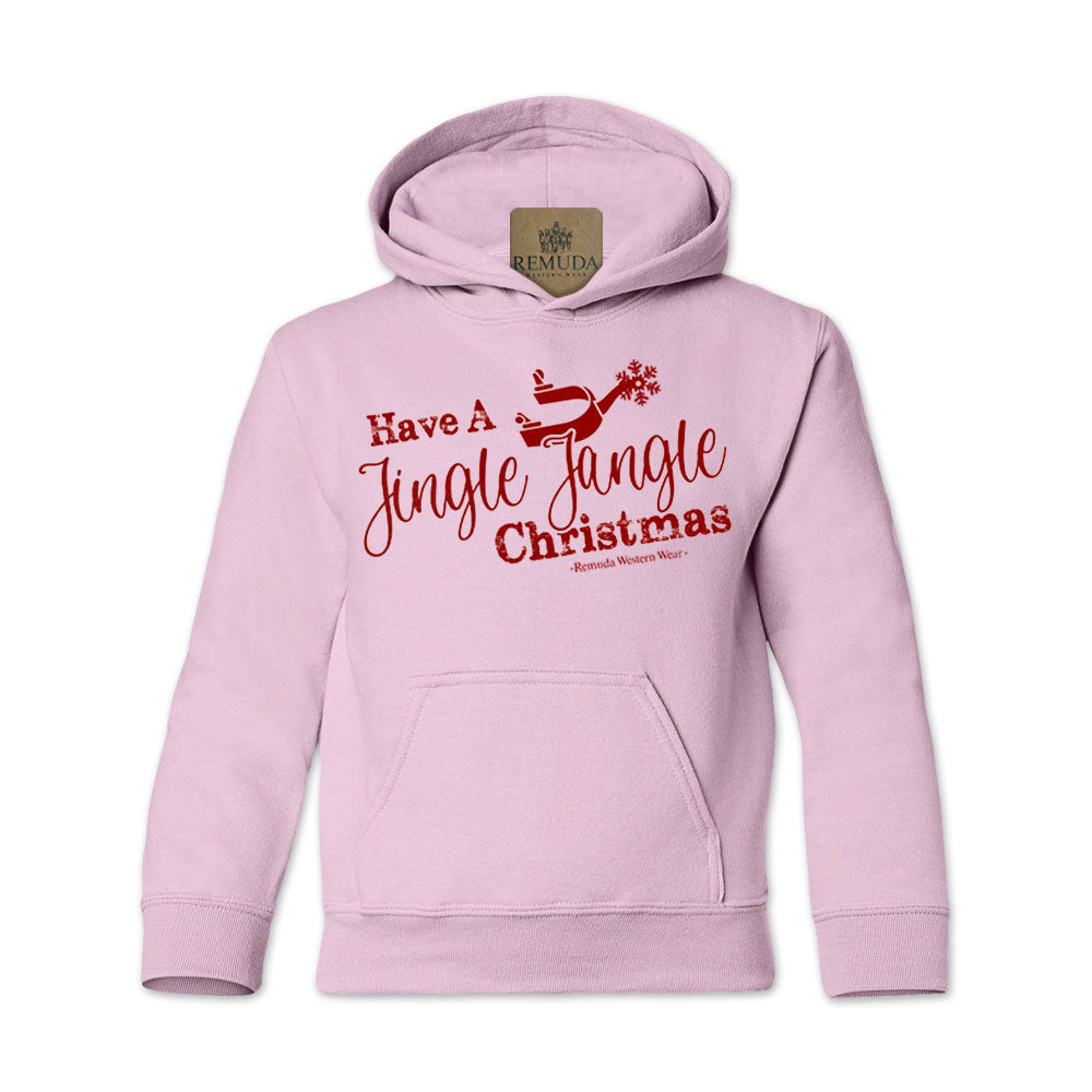 Have A Jingle Jangle Christmas Youth Western Spur Pullover Hoodie in the color Light Pink