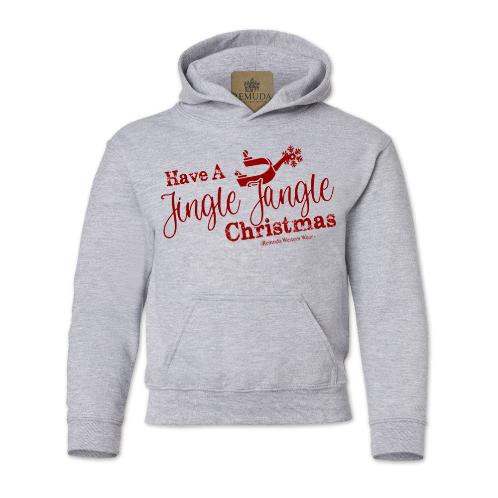 Have A Jingle Jangle Christmas Youth Western Spur Pullover Hoodie in the color Sport Grey