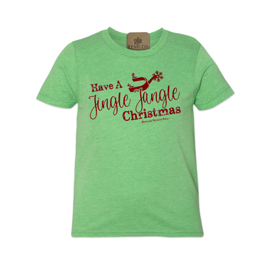 Have A Jingle Jangle Christmas Spur Youth Western Short Sleeve Tee in the color Green