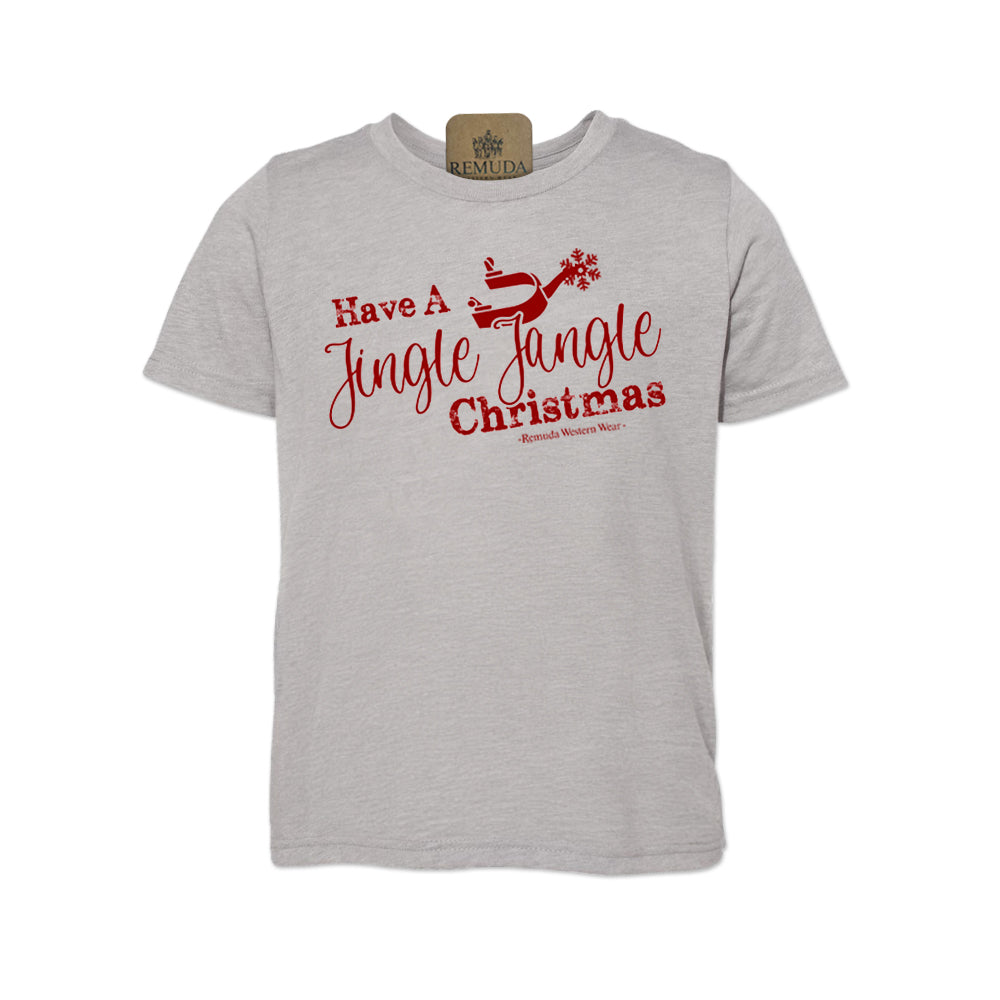 Have A Jingle Jangle Christmas Spur Youth Western Short Sleeve Tee in the color Heather Grey