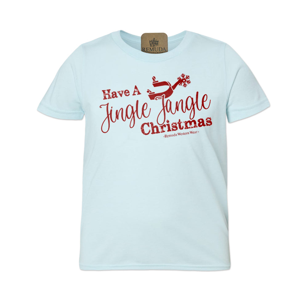 Have A Jingle Jangle Christmas Spur Youth Western Short Sleeve Tee in the color Light Blue