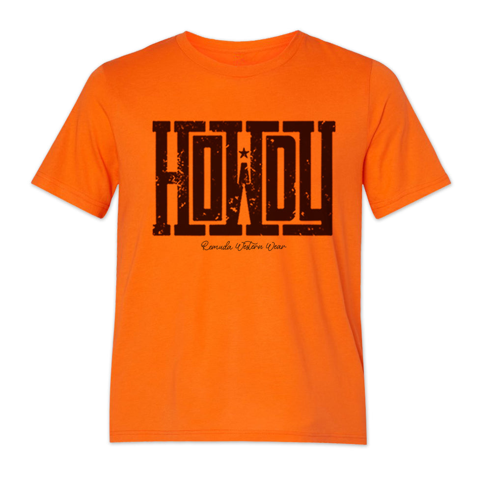 A western adult t-shirt with the word Howdy on the front. A great trendy tee for western wear, ranch wear, rodeo wear, or even a night out on the town for any cowboy or cowgirl.