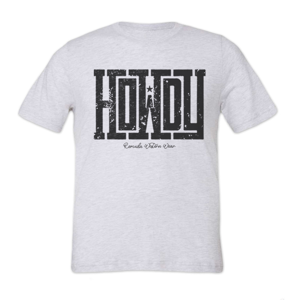 A western t-shirt with the word Howdy on the front. A great trendy tee for western wear, ranch wear, rodeo wear, or even a night out on the town for any cowboy or cowgirl.