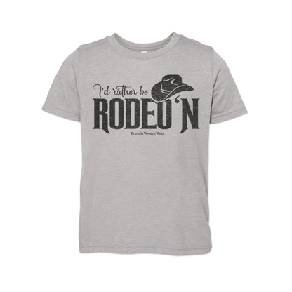 I'd Rather Be Rodeo'n Youth Western Tee in Athletic Heather Grey