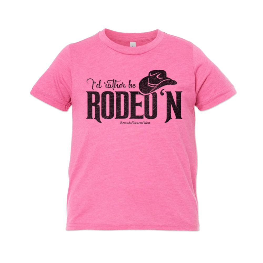 I'd Rather Be Rodeo'n Youth Western Tee in Charity Pink