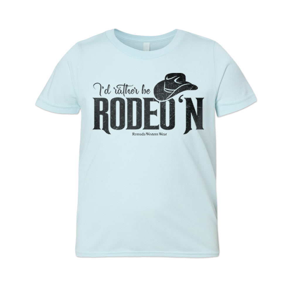 I'd Rather Be Rodeo'n Youth Western Tee in Ice Blue