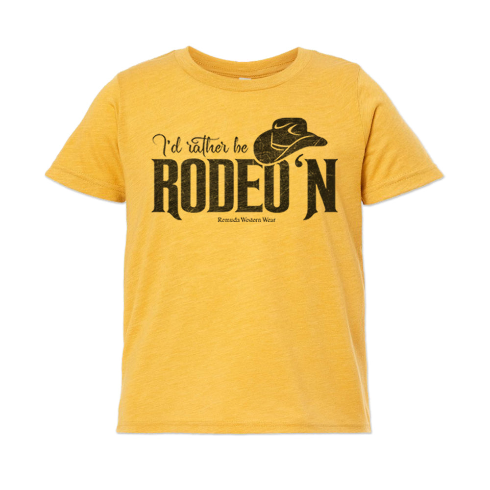 I'd Rather Be Rodeo'n Youth Western Tee in Mustard Yellow