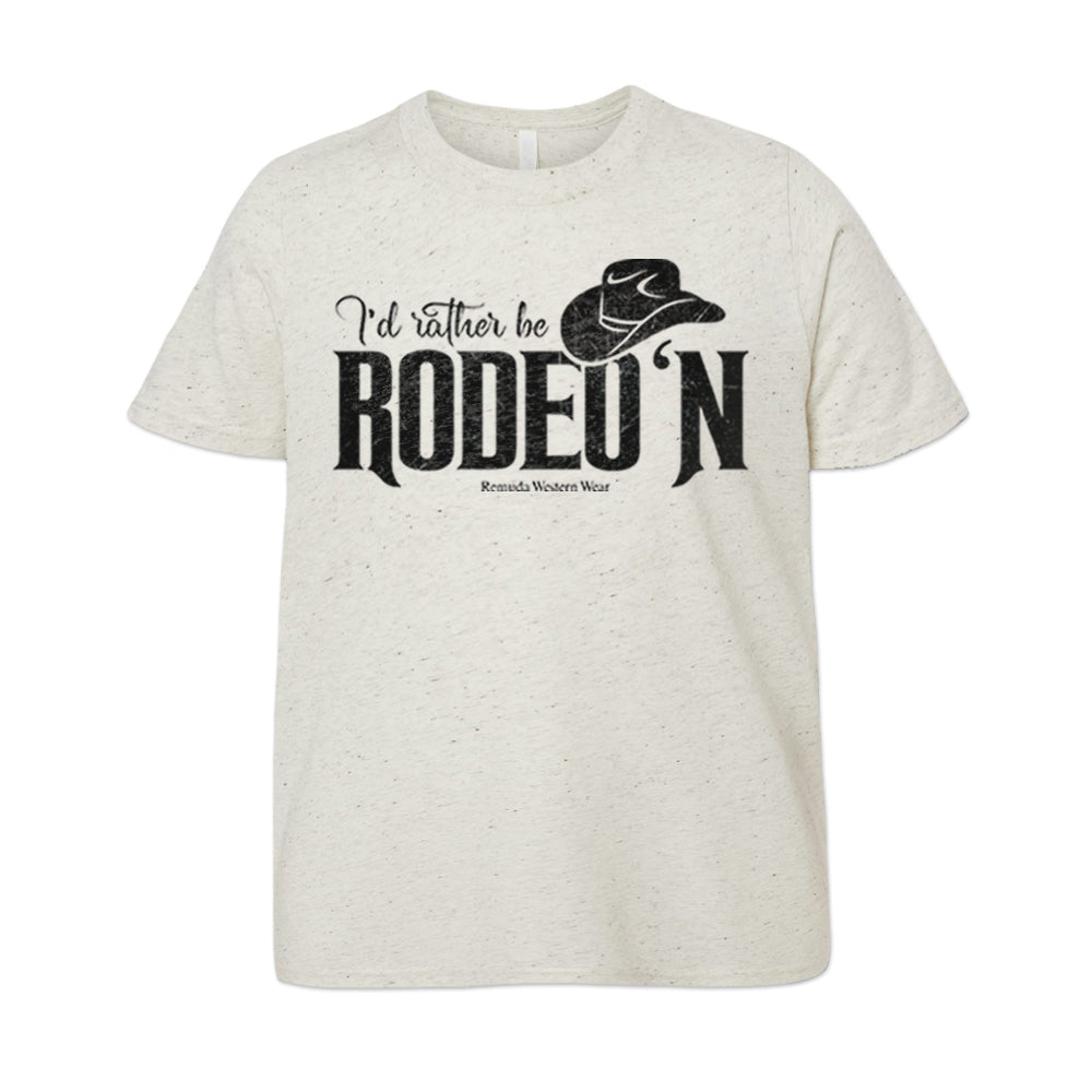 I'd Rather Be Rodeo'n Youth Western Tee in Oatmeal