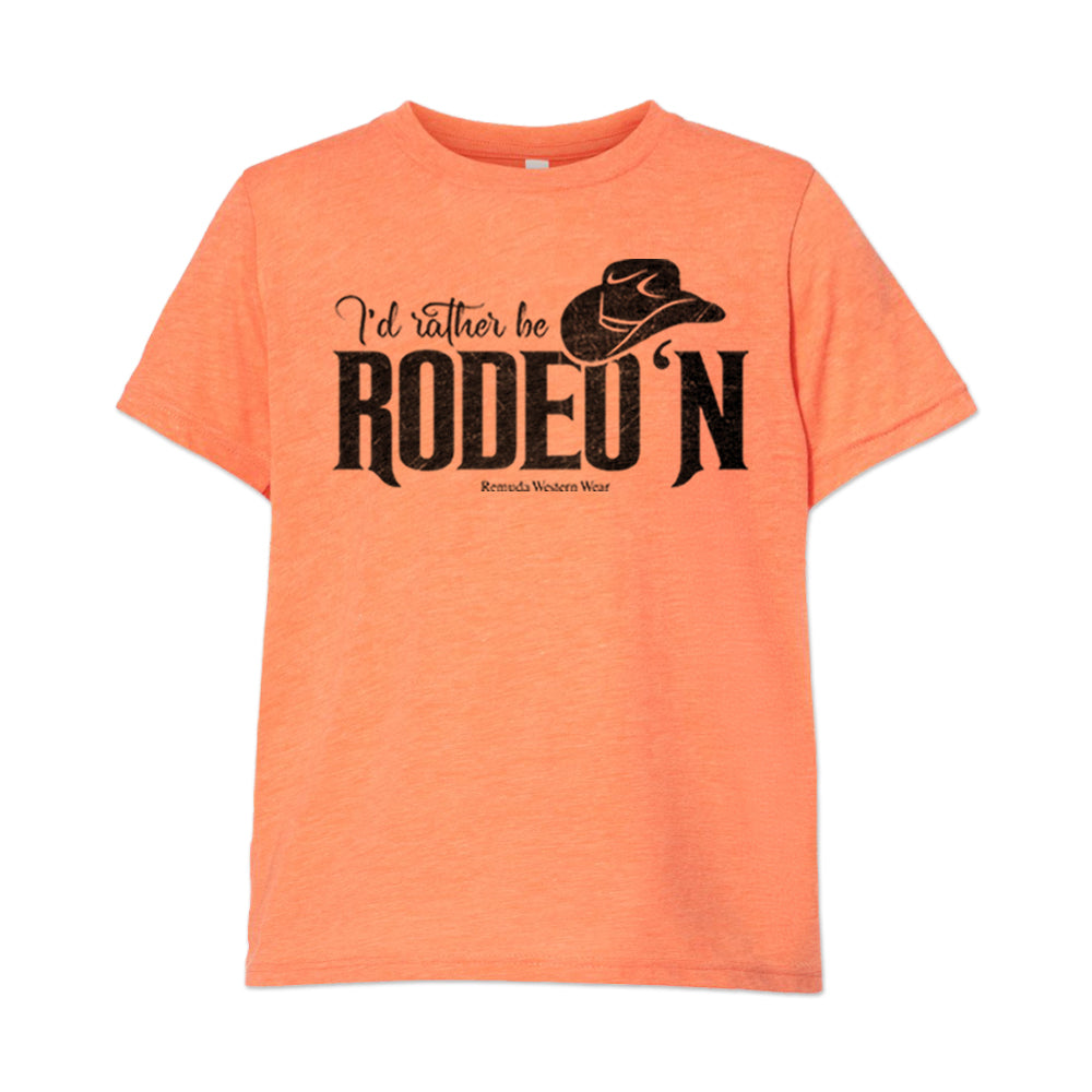 I'd Rather Be Rodeo'n Youth Western Tee in Orange