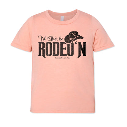 I'd Rather Be Rodeo'n Youth Western Tee in Peach