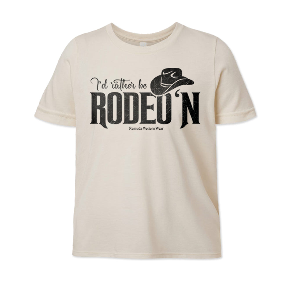 I'd Rather Be Rodeo'n Youth Western Tee in Solid Natural