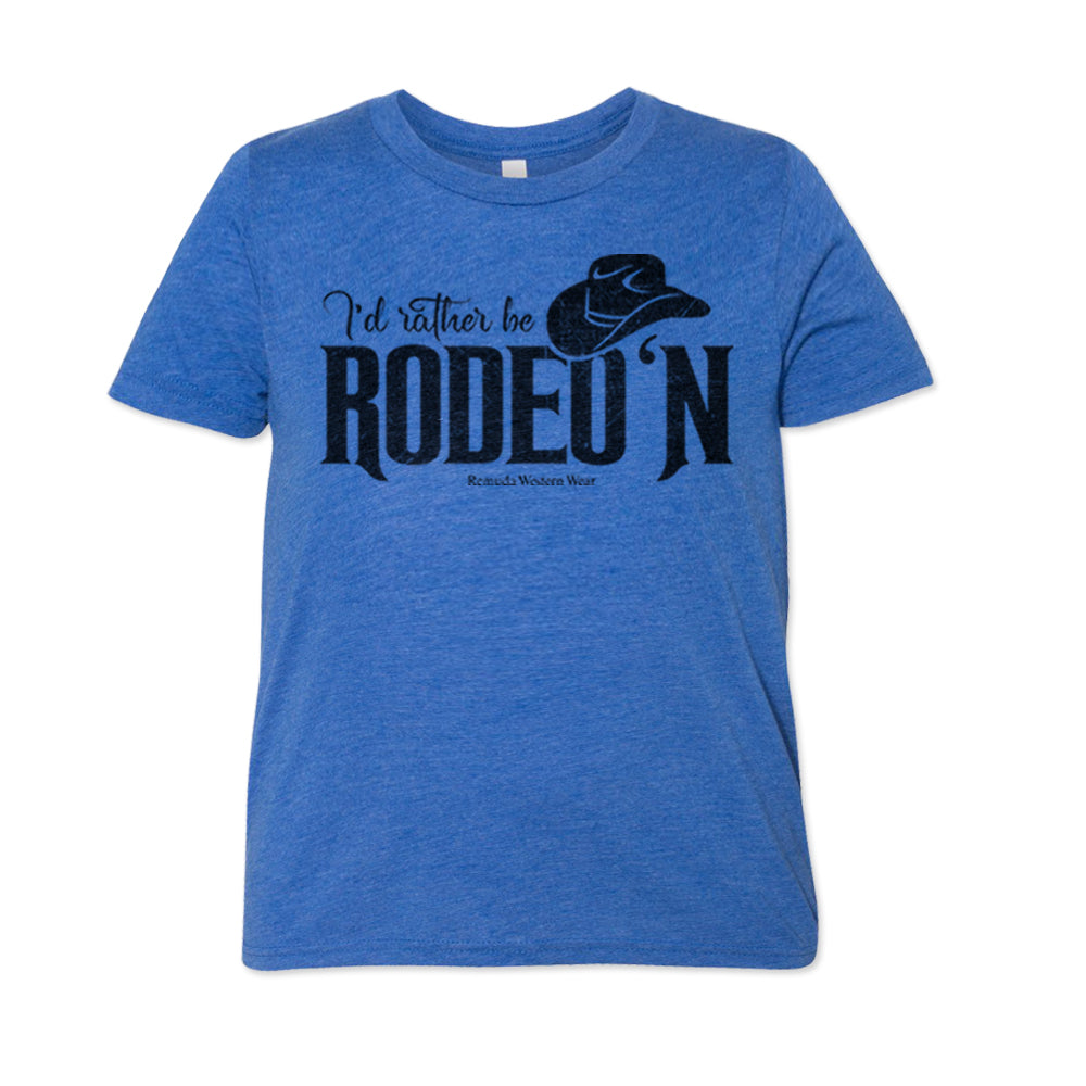 I'd Rather Be Rodeo'n Youth Western Tee in Royal Blue