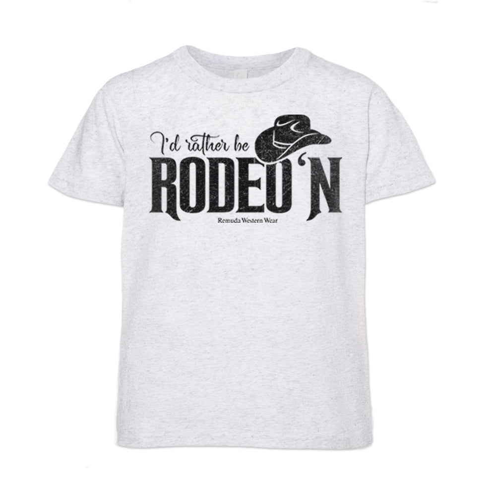 I'd Rather Be Rodeo'n Youth Western Tee in White Fleck