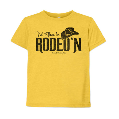 I'd Rather Be Rodeo'n Youth Western Tee in Yellow Gold