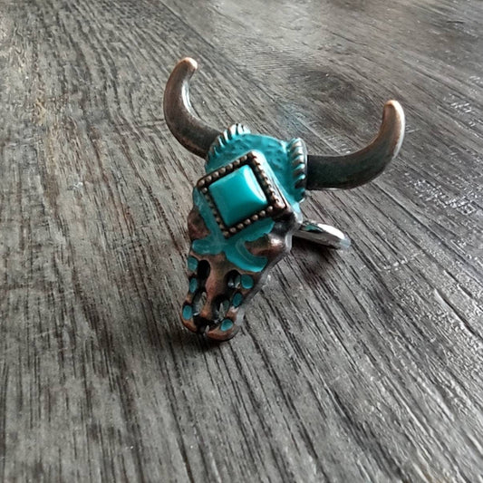 Concho Turquoise and Copper Longhorn Wild Rag Scarf Slide