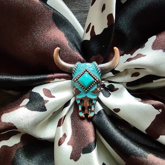 Concho Turquoise and Copper Longhorn Wild Rag Scarf Slide