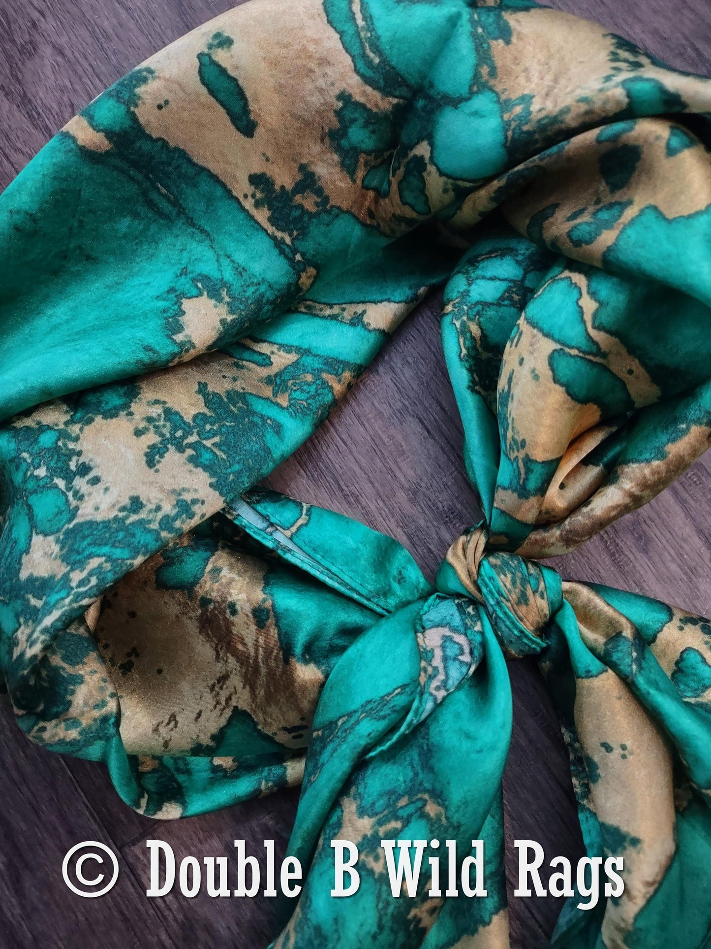 Wild Rag 100% Silk Teal Green and Gold Marble Bandana Border Cowboy Western Neck Scarf Bandanna by Double B Wild Rags