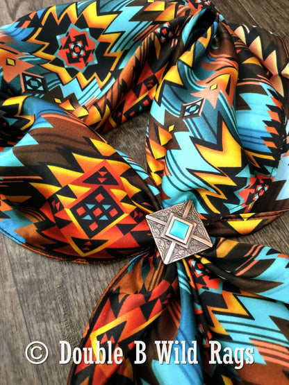 Wild Rag 100% Silk Turquoise and Orange Sunset Cowboy Western Neck Scarf Bandanna by Double B Wild Rags