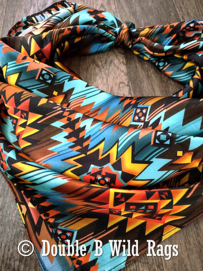Wild Rag 100% Silk Turquoise and Orange Sunset Cowboy Western Neck Scarf Bandanna by Double B Wild Rags