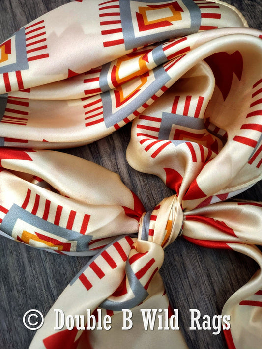 Wild Rag 100% Silk Aztec Ivory and Burgundy Cowboy Western Neck Scarf Bandanna by Double B Wild Rags