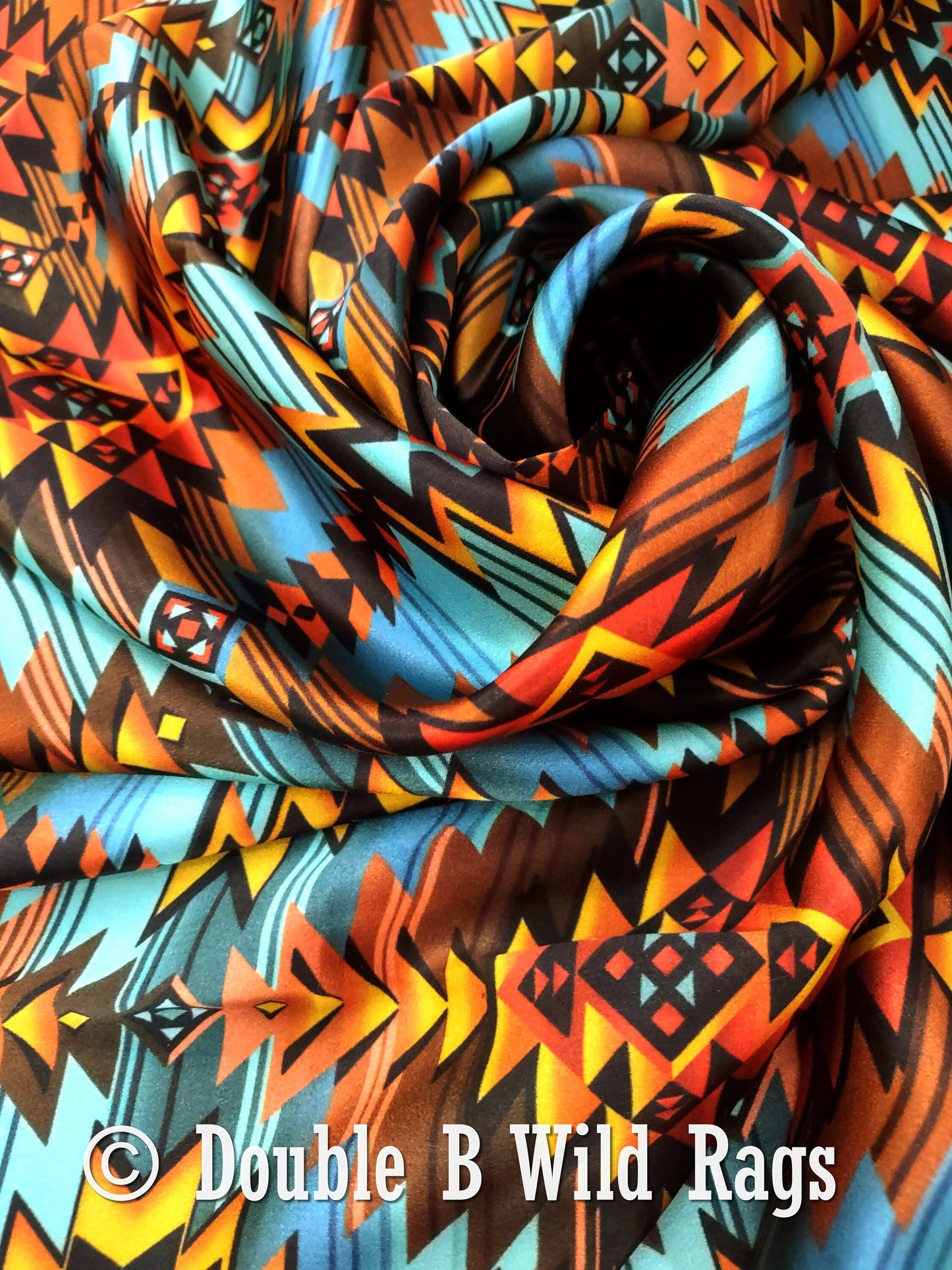 Wild Rag 100% Silk Turquoise and Orange Sunset Cowboy Western Neck Scarf Bandanna by Double B Wild Rags