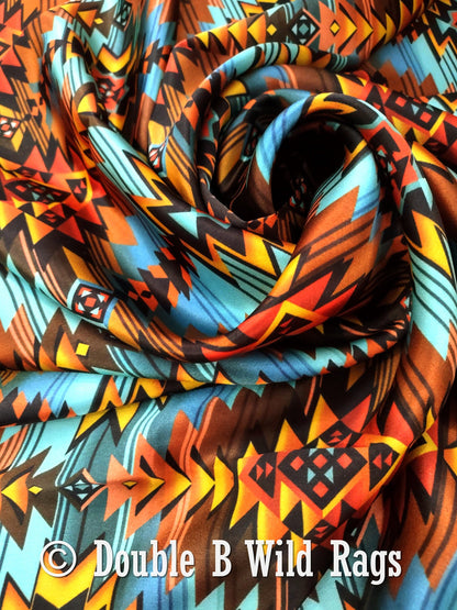 Wild Rag 100% Silk Turquoise and Orange Sunset Cowboy Western Neck Scarf Bandanna by Double B Wild Rags