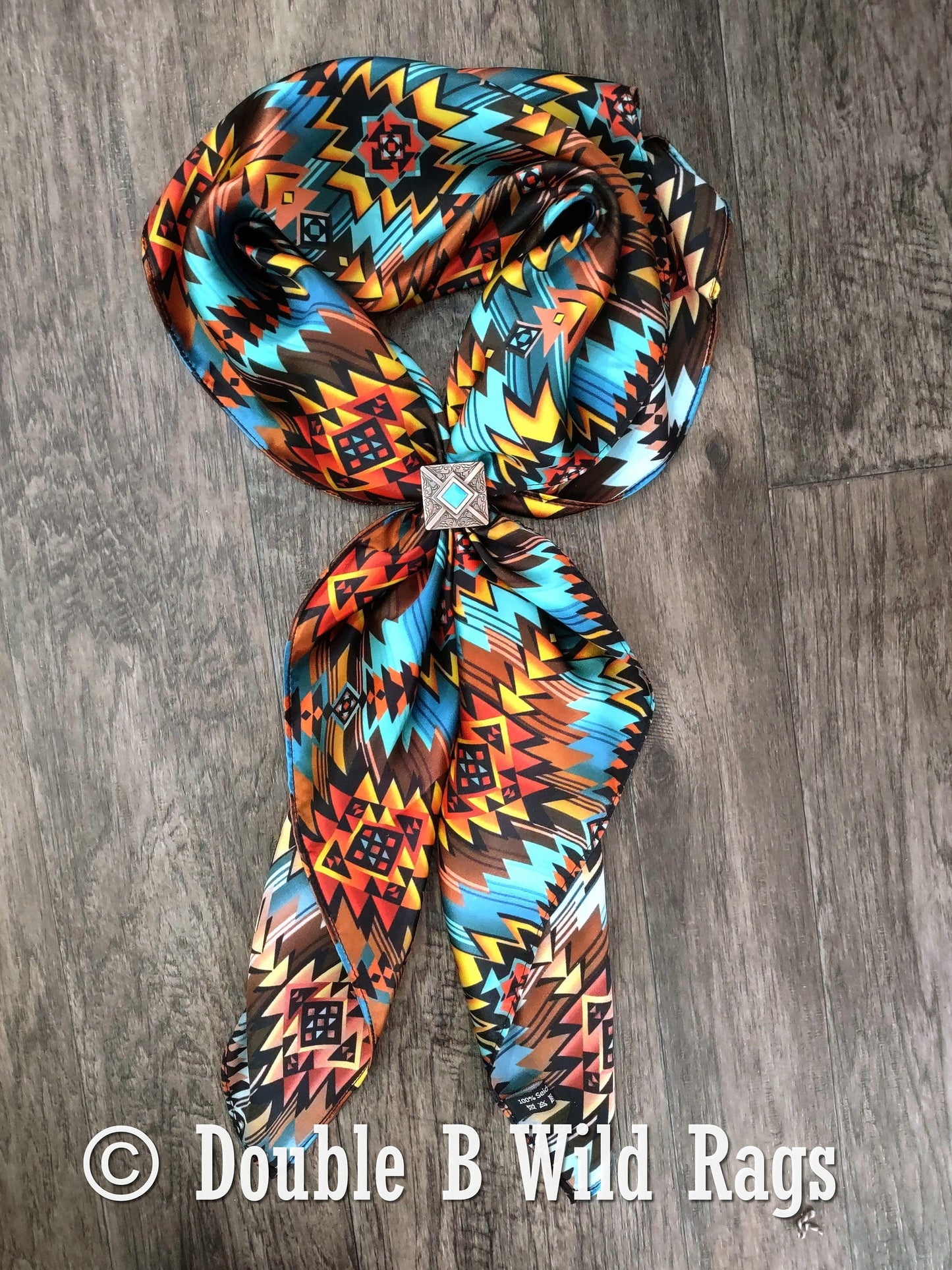 Wild Rag 100% Silk Turquoise and Orange Sunset Cowboy Western Neck Scarf Bandanna by Double B Wild Rags