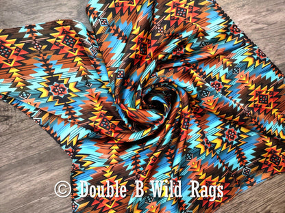 Wild Rag 100% Silk Turquoise and Orange Sunset Cowboy Western Neck Scarf Bandanna by Double B Wild Rags