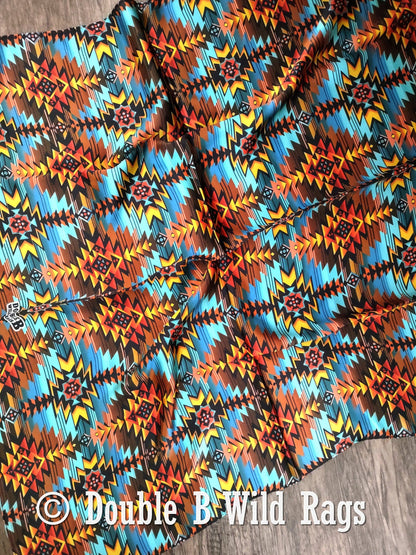 Wild Rag 100% Silk Turquoise and Orange Sunset Cowboy Western Neck Scarf Bandanna by Double B Wild Rags