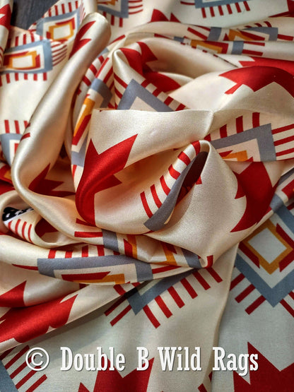 Wild Rag 100% Silk Aztec Ivory and Burgundy Cowboy Western Neck Scarf Bandanna by Double B Wild Rags