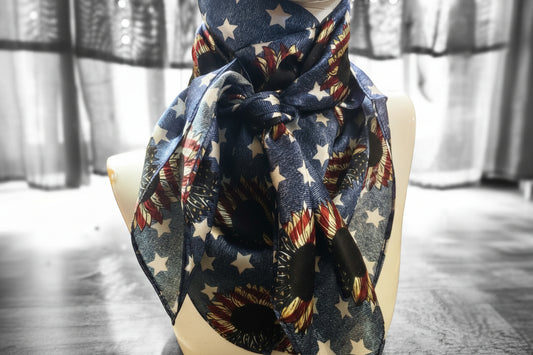Wild Rag 100% SILK Denim Stars USA Sunflower Western Neck Scarf Bandana by Double B creative