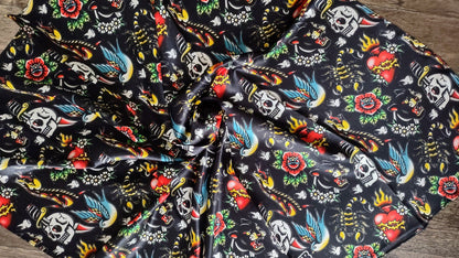 Wild Rag 100% SILK Black Classic Tattoos Skulls Cowboy Western Neck Scarf Bandana by Double B Wild Rags