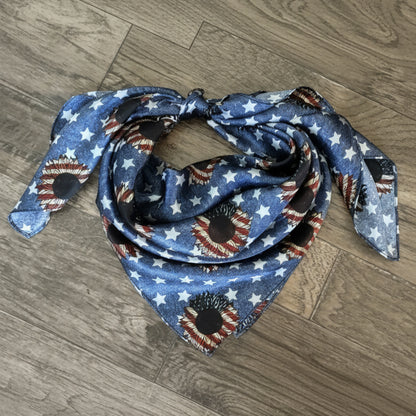 Wild Rag 100% SILK Denim Stars USA Sunflower Western Neck Scarf Bandana by Double B