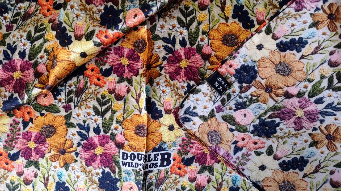 Wild Rag 100% SILK Ivory and Gold Embroidered print Western Neck Scarf Bandanna by Double B Wild Rags