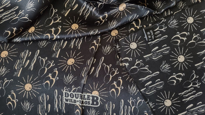 Wild Rag 100% SILK Black Cactus and Sun Western Neck Scarf Bandanna by Double B Wild Rags
